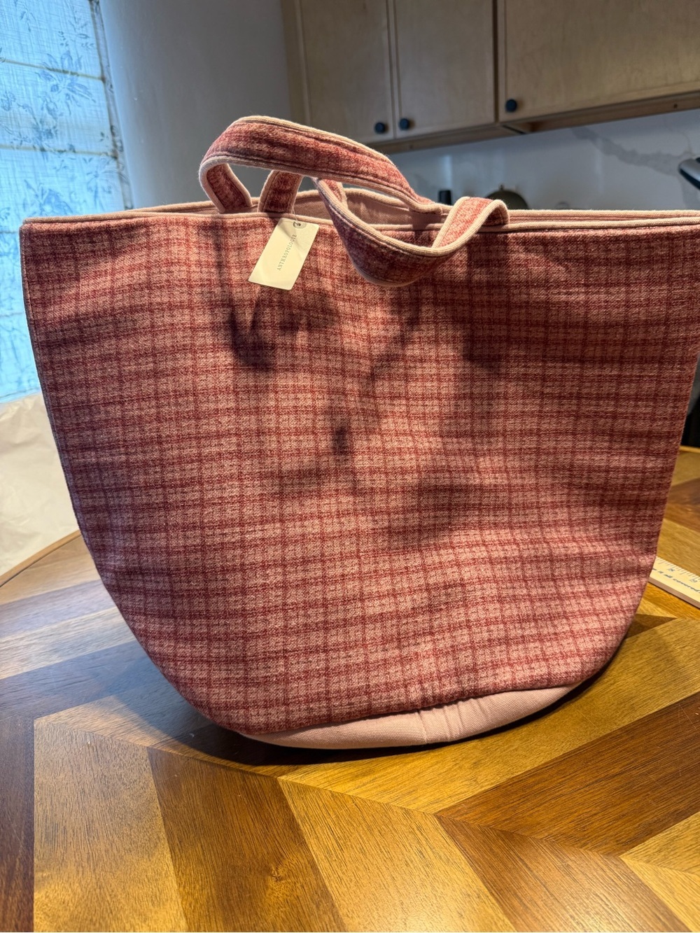 Anthropologie Verity Cotton Basket Bag Dusty Rose Tweed Tote new with tag - Picture 2 of 11